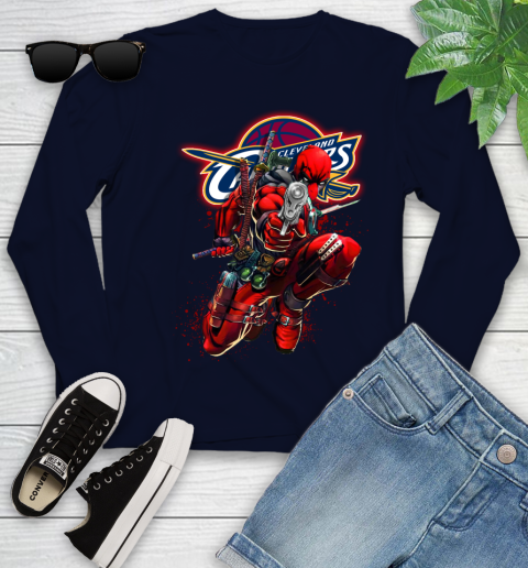 NBA Deadpool Marvel Comics Sports Basketball Cleveland Cavaliers Youth Long Sleeve 3