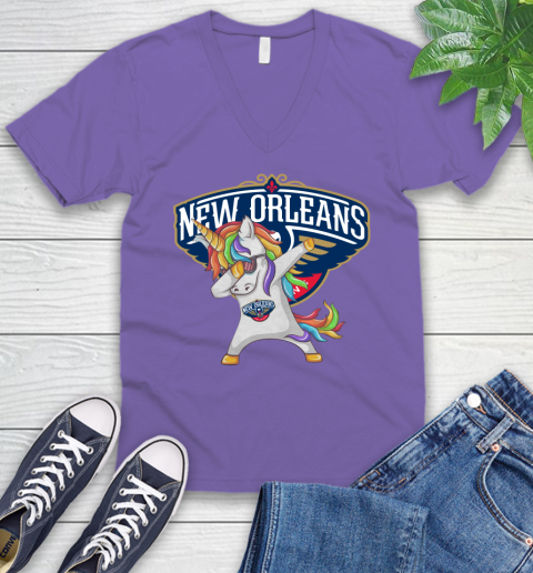 New Orleans Pelicans NBA Basketball Funny Unicorn Dabbing Sports V-Neck T-Shirt 10