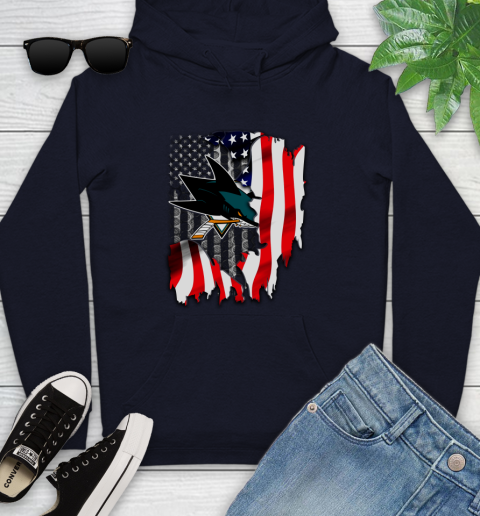San Jose Sharks NHL Hockey American Flag Youth Hoodie 3