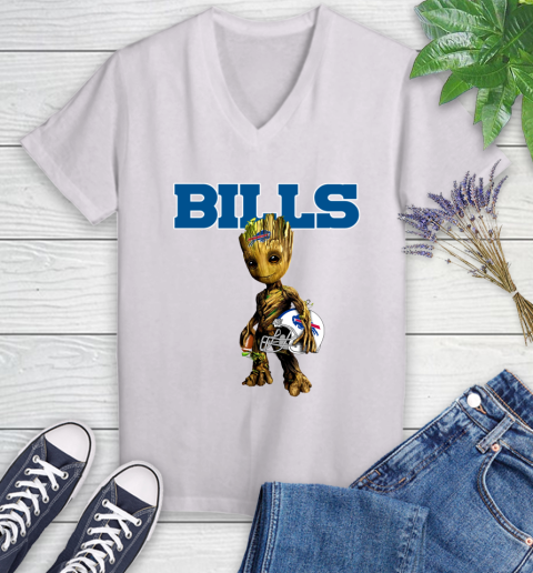 Buffalo Bills NFL Football Groot Marvel Guardians Of The Galaxy Women's V-Neck T-Shirt
