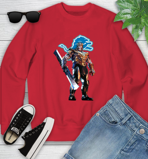 NFL Thanos Gauntlet Avengers Endgame Football Detroit Lions Youth Sweatshirt 9