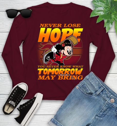 Calgary Flames NHL Hockey ootball Mickey Disney Never Lose Hope Youth Long Sleeve 6