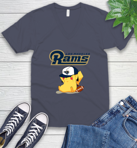 NFL Pikachu Football Sports Los Angeles Rams V-Neck T-Shirt 8