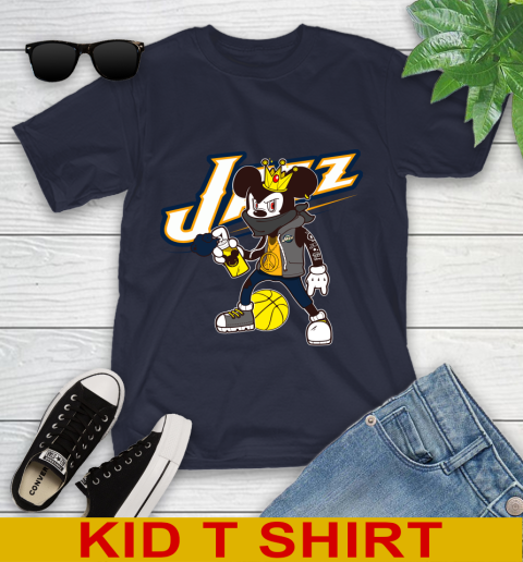 Utah Jazz NBA Basketball Mickey Peace Sign Sports Youth T-Shirt 3