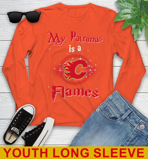 NHL Hockey Harry Potter My Patronus Is A Calgary Flames Youth Long Sleeve 3