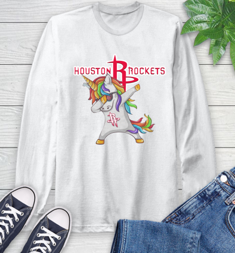Houston Rockets NBA Basketball Funny Unicorn Dabbing Sports Long Sleeve T-Shirt