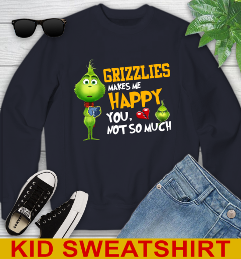 NBA Memphis Grizzlies Makes Me Happy You Not So Much Grinch Basketball Sports Youth Sweatshirt 2