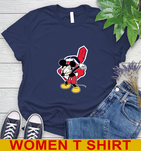 Cleveland Indians MLB Baseball Dabbing Mickey Disney Sports Women's T-Shirt 12