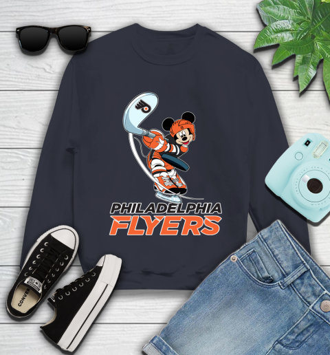 NHL Hockey Philadelphia Flyers Cheerful Mickey Mouse Shirt Youth Sweatshirt 4 NHL Hockey Philadelphia Flyers Cheerful Mickey Mouse Shirt Youth Sweatshirt - Image 4