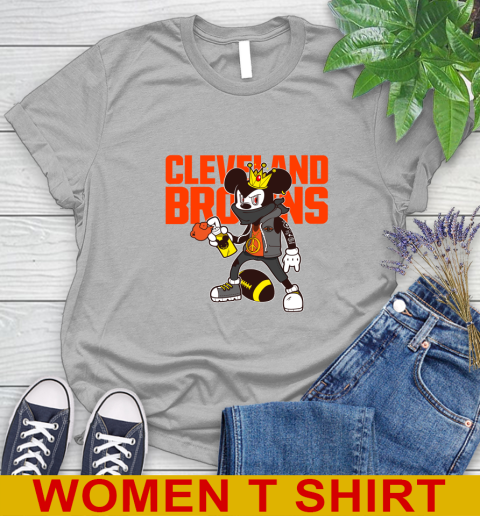 Cleveland Browns NFL Football Mickey Peace Sign Sports Women's T-Shirt 5