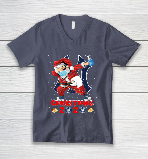 New York Yankees Funny Santa Claus Dabbing Christmas 2020 MLB V-Neck T-Shirt 7