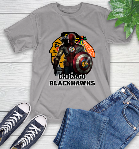 NHL Captain America Thor Spider Man Hawkeye Avengers Endgame Hockey Chicago Blackhawks T-Shirt 6
