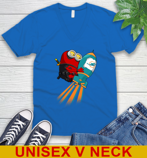NFL Football Miami Dolphins Deadpool Minion Marvel Shirt V-Neck T-Shirt 5