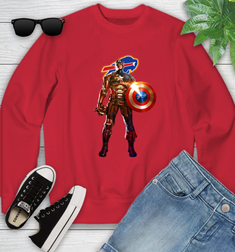 NFL Captain America Marvel Avengers Endgame Football Sports Buffalo Bills Youth Sweatshirt 9