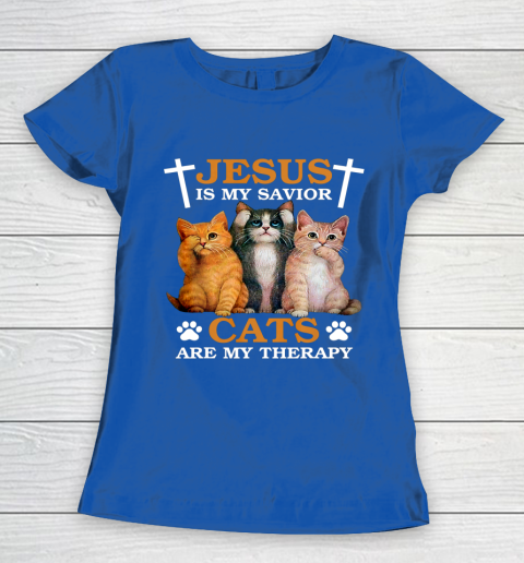 Jesus is My Savior Cat are My Therapy Christians Cat Lover Women's T-Shirt 8