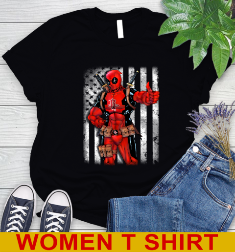 NBA Basketball Houston Rockets Deadpool American Flag Shirt Women's T-Shirt