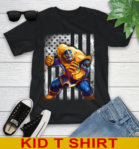 NHL Hockey Minnesota Wild Thanos Marvel American Flag Shirt Youth T-Shirt