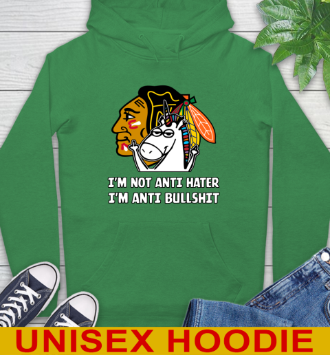 Chicago Blackhawks NHL Hockey Unicorn I'm Not Anti Hater I'm Anti Bullshit Hoodie 8