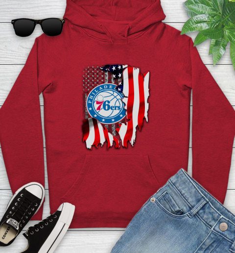 Philadelphia 76ers NBA Basketball American Flag Youth Hoodie 12