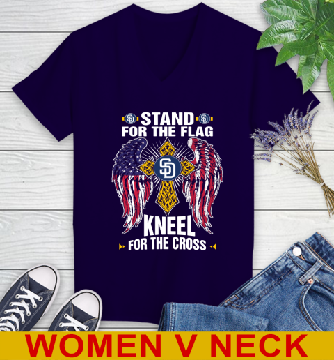 MLB Baseball San Diego Padres Stand For Flag Kneel For The Cross Shirt Women's V-Neck T-Shirt 3