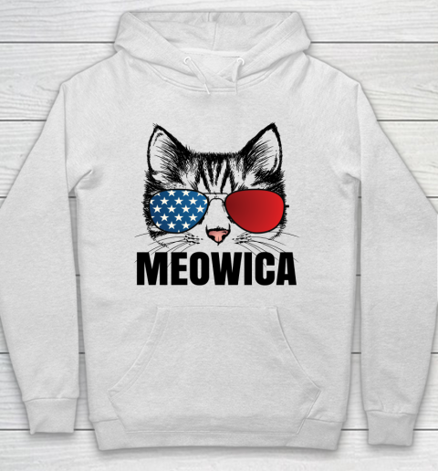 Independence Day Meowica Funny Cat American Flag  4th of July Hoodie