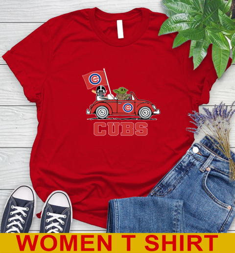 MLB Baseball Chicago Cubs Darth Vader Baby Yoda Driving Star Wars Shirt Women's T-Shirt 10