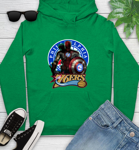 Philadelphia 76ers NBA Basketball Captain America Thor Spider Man Hawkeye Avengers (1) Youth Hoodie 7