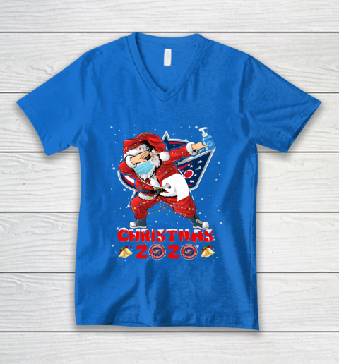 Columbus Blue Jackets Funny Santa Claus Dabbing Christmas 2020 NHL V-Neck T-Shirt 5