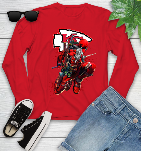 NFL Deadpool Marvel Comics Sports Football Kansas City Chiefs Youth Long Sleeve 11