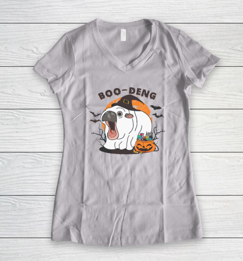 Funny Moo Deng Pumpkin Halloween Costumes Pygmy Hippopotamus Women's V-Neck T-Shirt