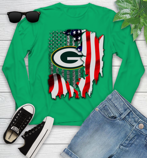 Green Bay Packers NFL Football American Flag Youth Long Sleeve 7