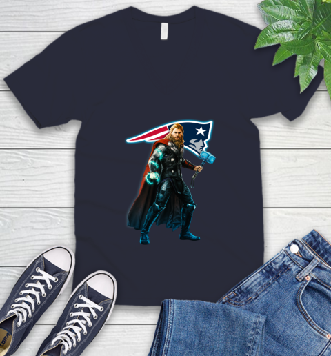 NFL Thor Avengers Endgame Football New England Patriots V-Neck T-Shirt 3