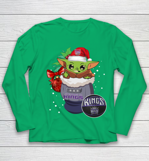 Sacramento Kings Christmas Baby Yoda Star Wars Funny Happy NBA Youth Long Sleeve 6