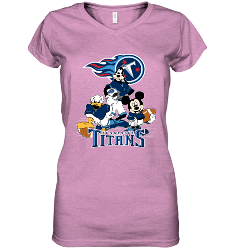 NFL Tennessee Titans Mickey Mouse Donald Duck Goofy Football T Shirt 29NZTv7YL8E women v neck t shirt 39 95 151514 front heather radiant orchid