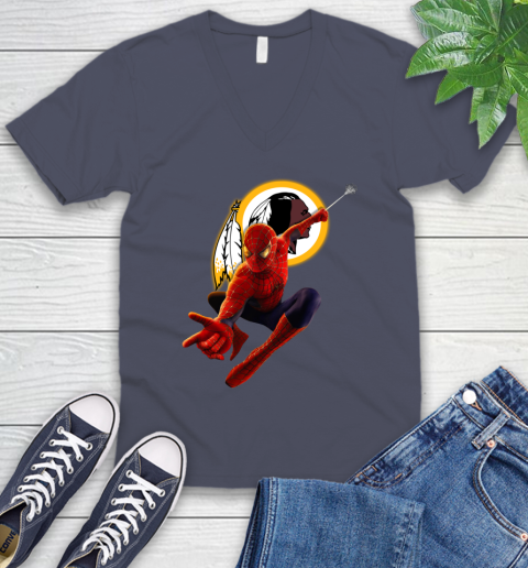 NFL Spider Man Avengers Endgame Football Washington Redskins V-Neck T-Shirt 8