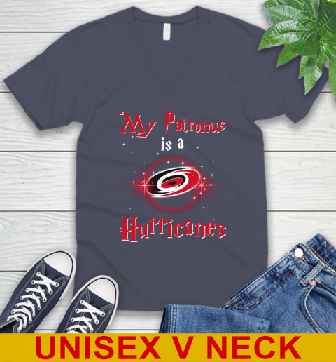 NHL Hockey Harry Potter My Patronus Is A Carolina Hurricanes V-Neck T-Shirt 7