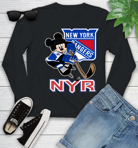 NHL New York Rangers Mickey Mouse Disney Hockey T Shirt Youth Long Sleeve 2