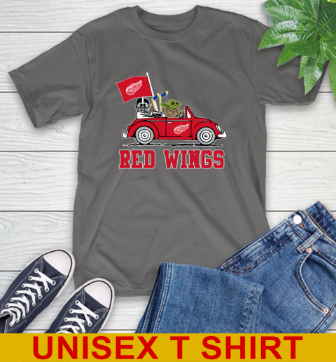 NHL Hockey Detroit Red Wings Darth Vader Baby Yoda Driving Star Wars Shirt T-Shirt 9 NHL Hockey Detroit Red Wings Darth Vader Baby Yoda Driving Star Wars Shirt T-Shirt - Image 9