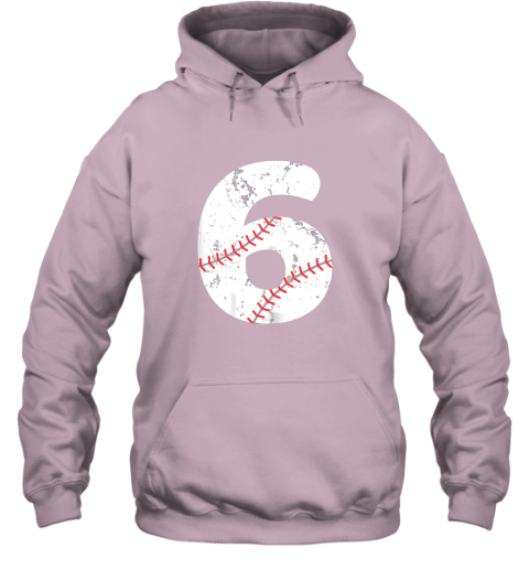 vvox number 6 baseball vintage distressed team hoodie 23 front light pink
