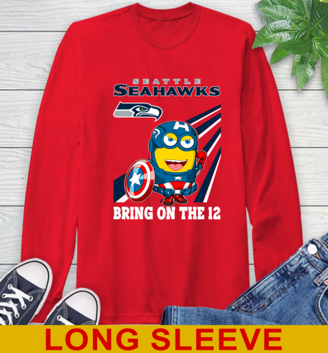 NFL Football Seattle Seahawks Captain America Marvel Avengers Minion Shirt Long Sleeve T-Shirt 12