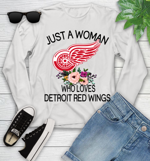 NHL Just A Woman Who Loves Detroit Red Wings Hockey Sports Youth Long Sleeve