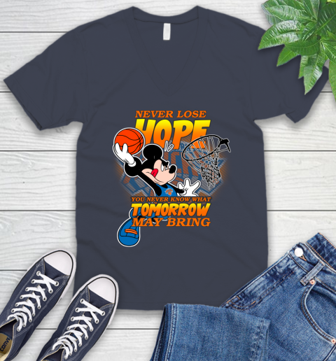 New York Knicks NBA Basketball Mickey Disney Never Lose Hope V-Neck T-Shirt 8