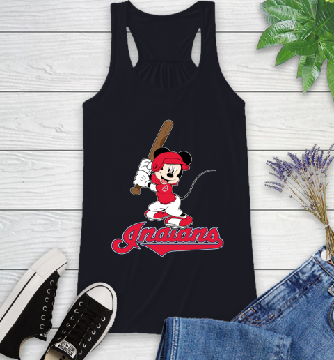 MLB Baseball Cleveland Indians Cheerful Mickey Mouse Shirt Racerback Tank 9