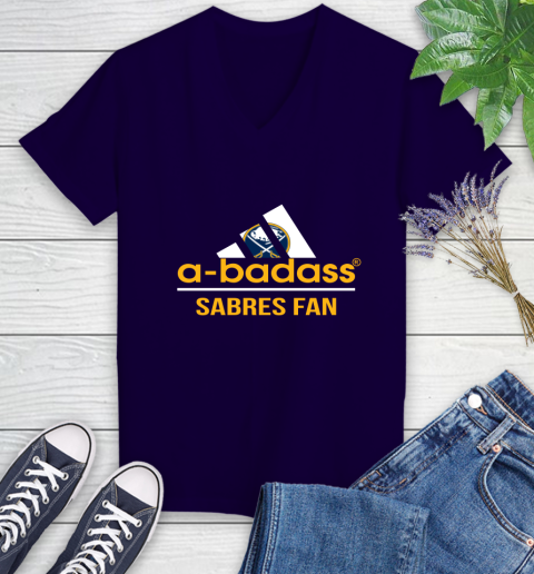 NHL A Badass Buffalo Sabres Fan Adidas Hockey Sports Women's V-Neck T-Shirt 3