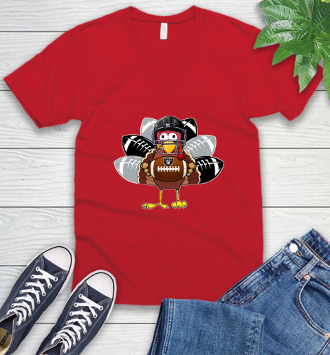 Oakland Raiders Turkey Thanksgiving Day V-Neck T-Shirt 7