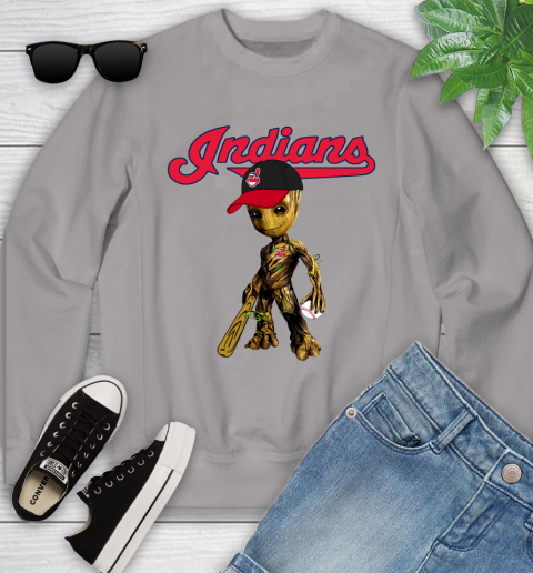MLB Cleveland Indians Groot Guardians Of The Galaxy Baseball Youth Sweatshirt 4