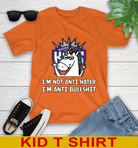 Sacramento Kings NBA Basketball Unicorn I'm Not Anti Hater I'm Anti Bullshit Youth T-Shirt 7