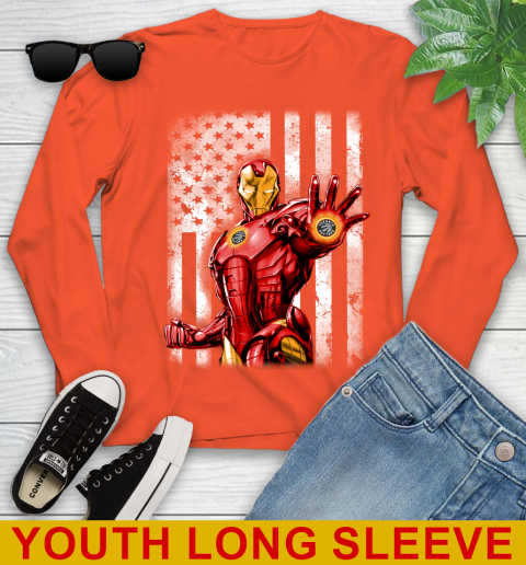 Toronto Raptors NBA Basketball Iron Man Avengers American Flag Shirt Youth Long Sleeve 3