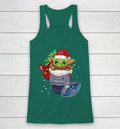 Seattle Seahawks Christmas Baby Yoda Star Wars Funny Happy NFL Racerback Tank 6
