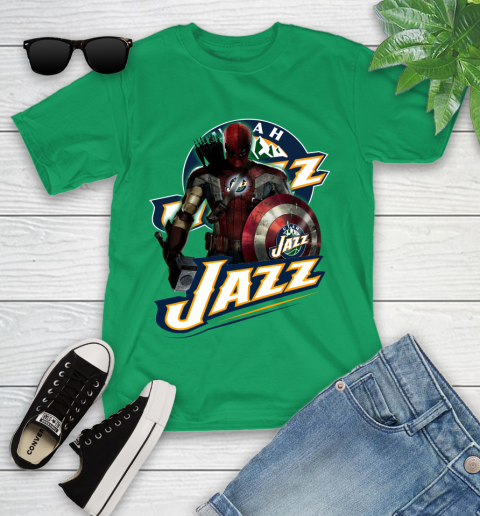 Utah Jazz NBA Basketball Captain America Thor Spider Man Hawkeye Avengers Youth T-Shirt 6